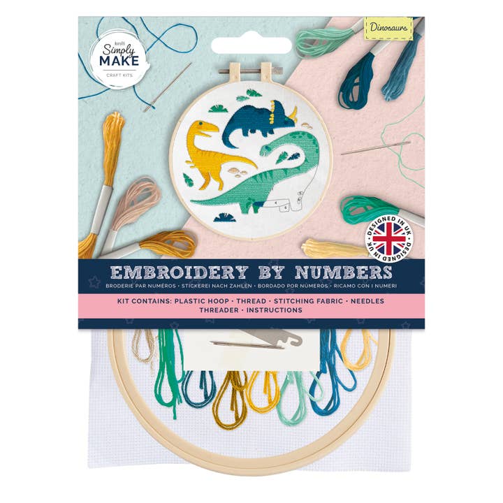 Simply Make Embroidery By Numbers Dinosaurs Craft Kit for wholesale by West Design Products