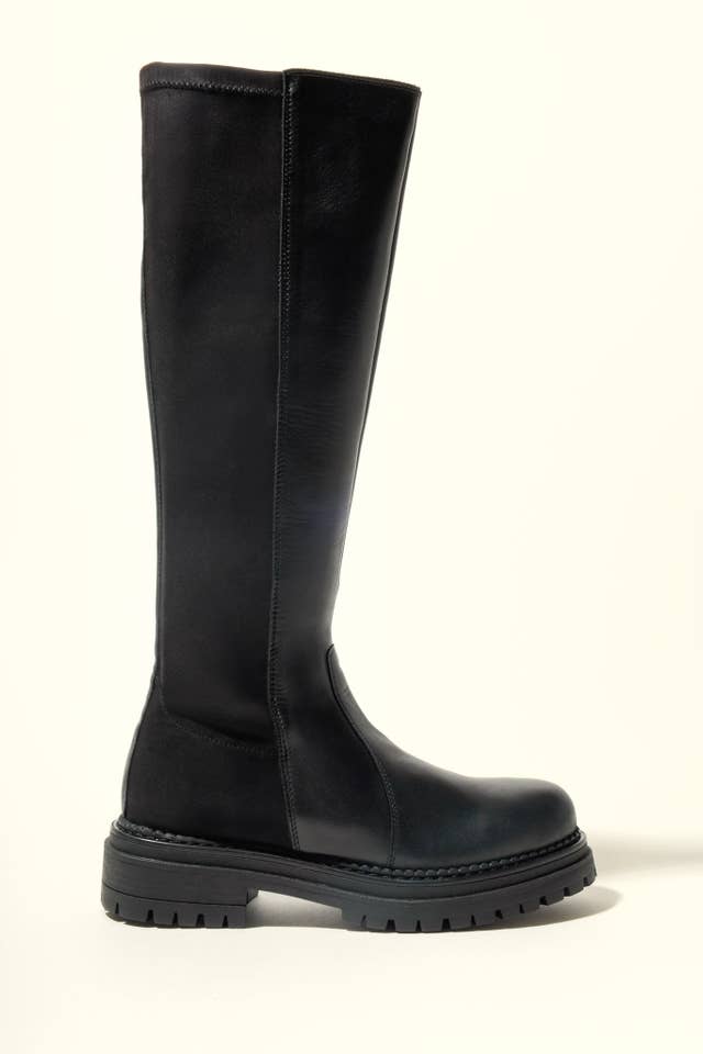 KMB Shoes - Wholesale Boots - Women's - AITANA BLACK – Knee-High Leather Boots with Stretch Back Panel