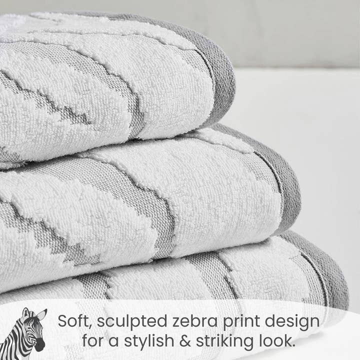 Allure Bath Fashions – wholesale Handduksset – Zebra Print Skulpterade Handdukar i Lyx Bomull - Vit/Grå1
