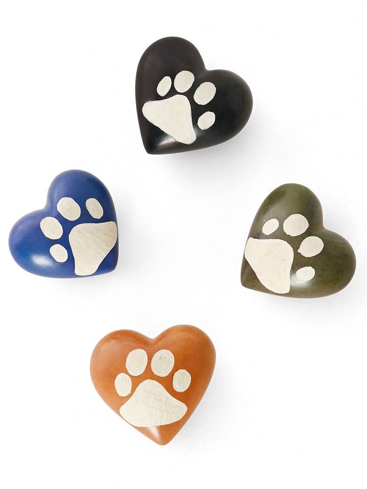 Set of Four Paw Print Soapstone Hearts for wholesale by Swahili | AFRICAN MODERN