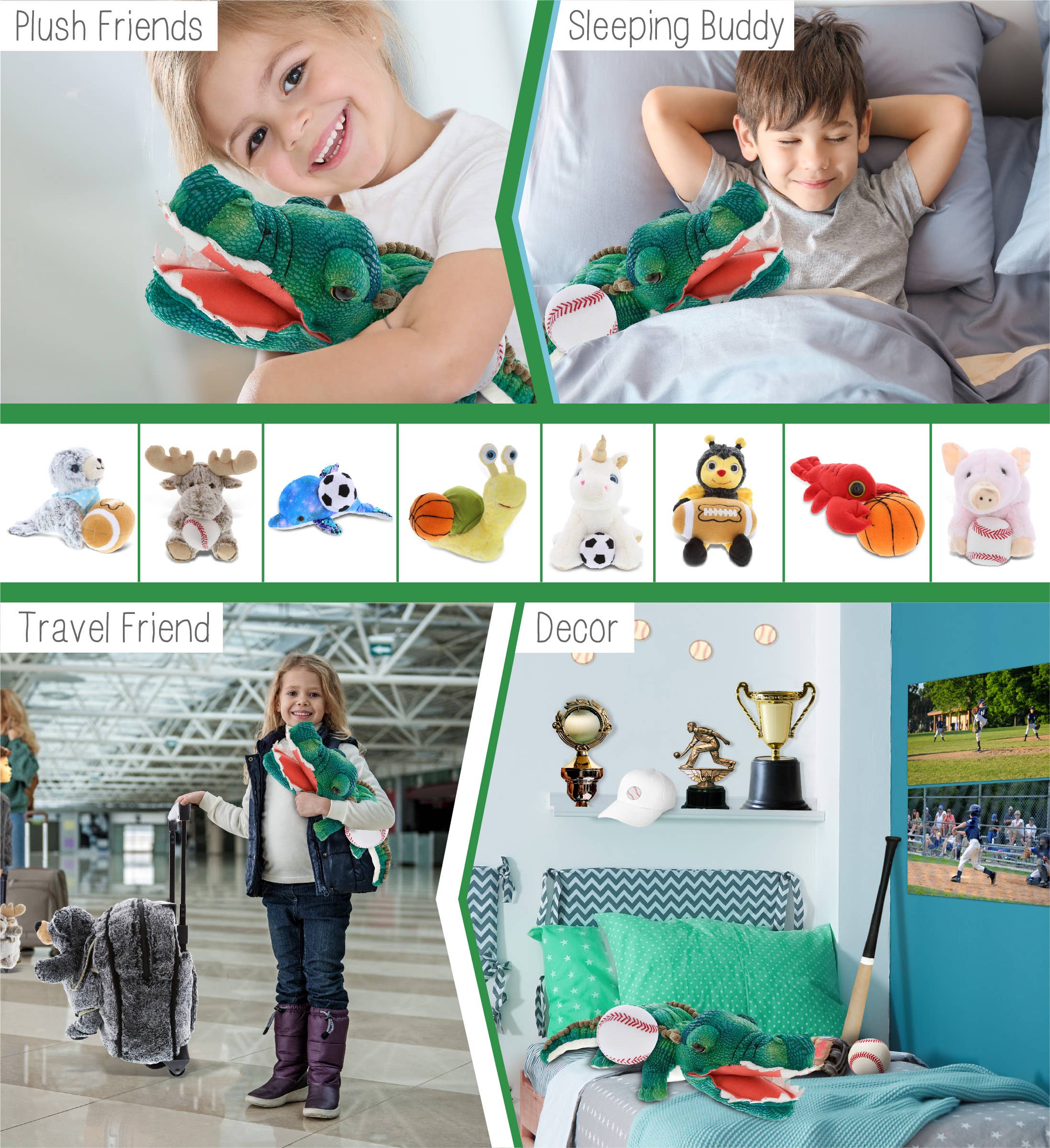 Cota Global - Vendita all'ingrosso Peluche - Bambini e neonati - Peluche da Baseball - Collezione Wild Peluche - Alligatore Verde 24"3