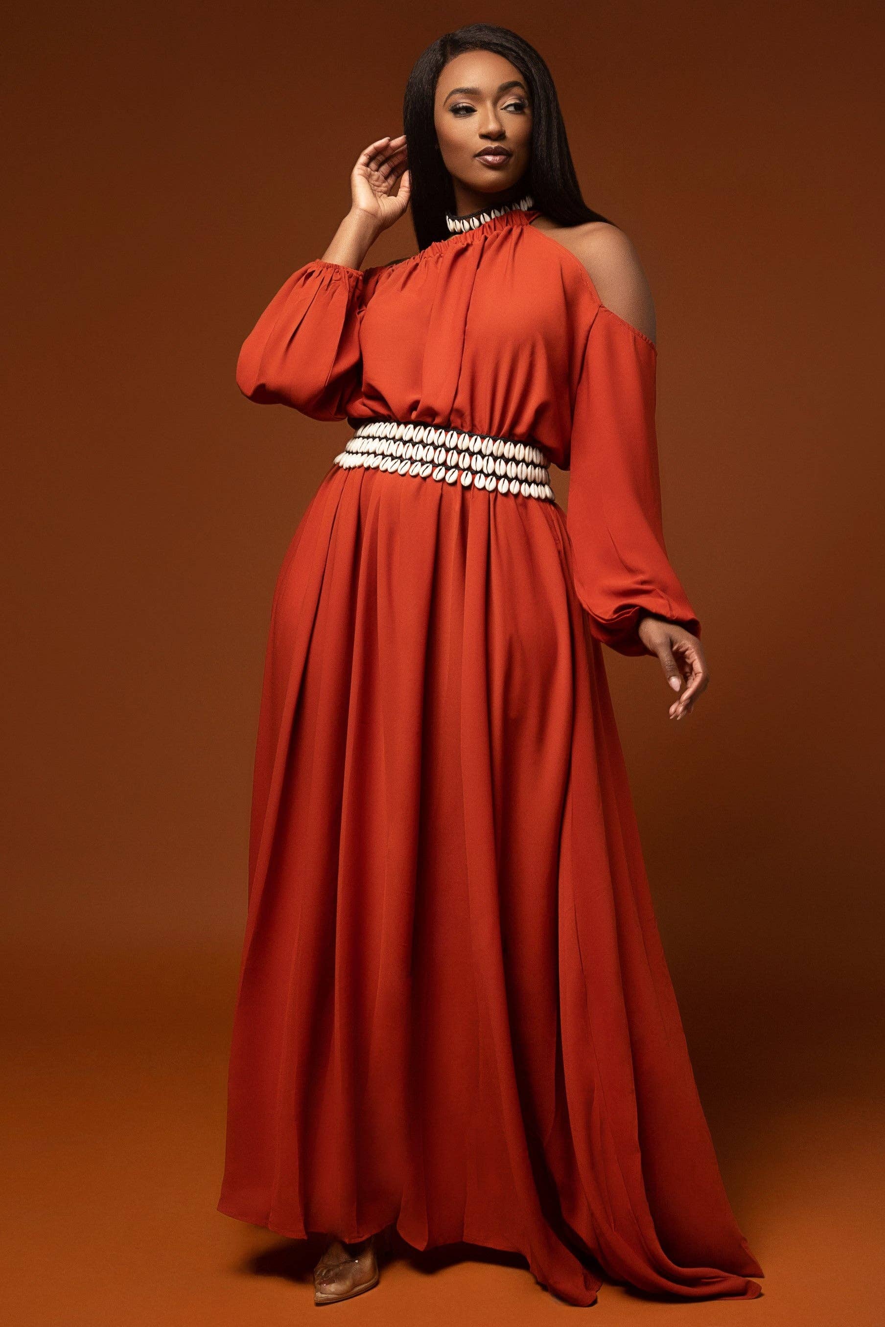 Nina Cheyenne Apparel - Vente Robe – femme - Robe longue Gabriella en terre cuite2