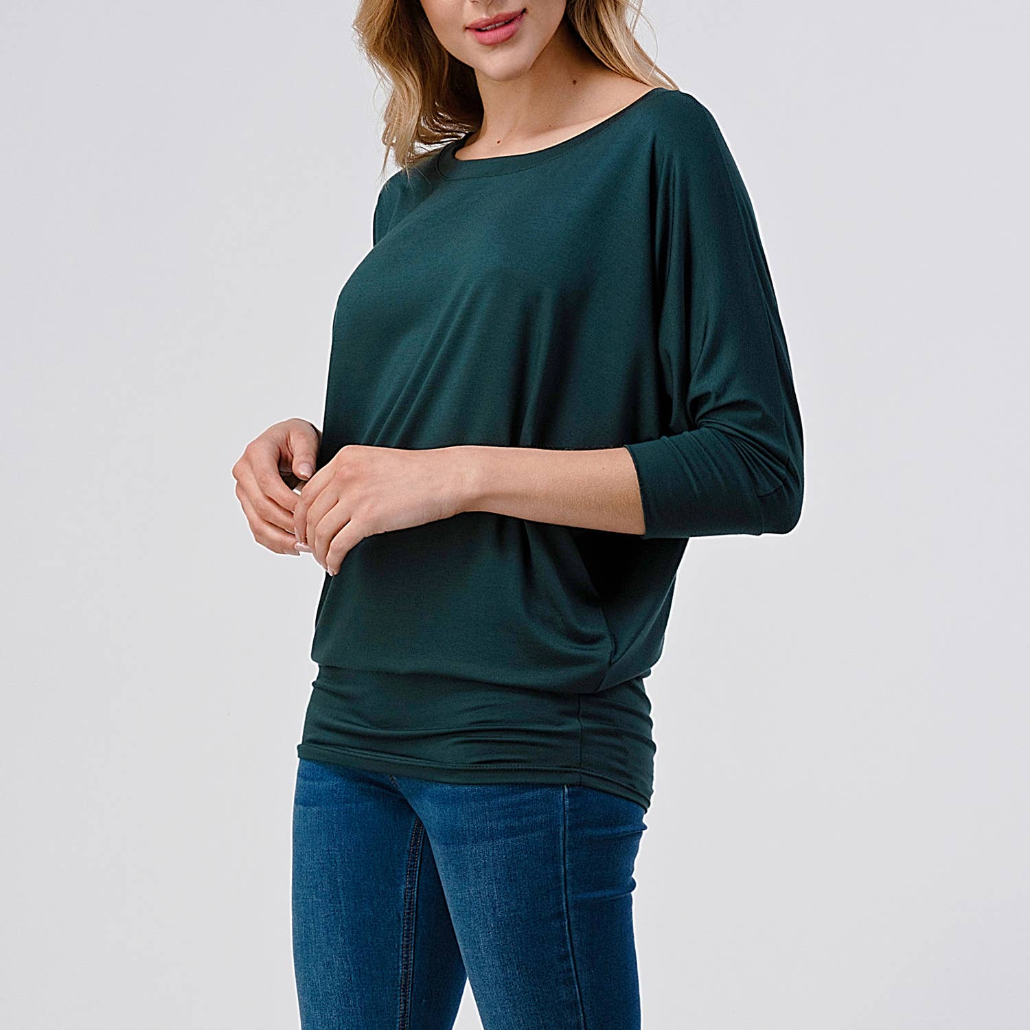Heimious - Wholesale Knit Top - Women's - 3/4 Dolman Sleeve Round neck Modal Jersey  Top, 2503107