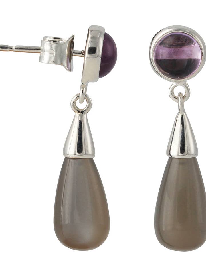 Boucles d'oreilles en argent avec améthyste 6 mm, pierre de lune grise 13 x 7 mm pour la vente par Campur GmbH