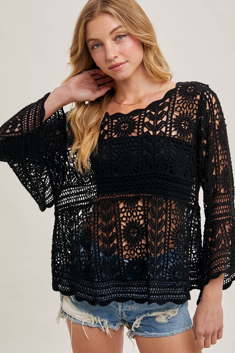 Bluivy - Wholesale Knit Top - Women's - CROCHET SHEER BELL-SLEEVE PULLOVER TOP17