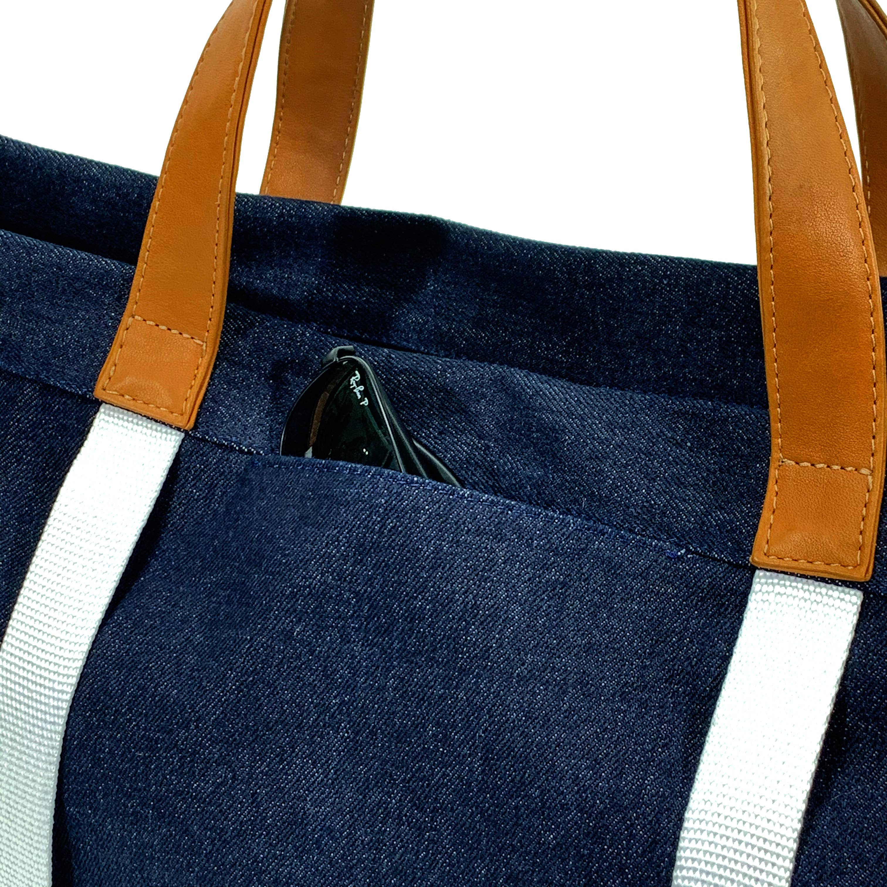 Manhattan Tote Denim with hot pink/light pink for wholesale on Faire1