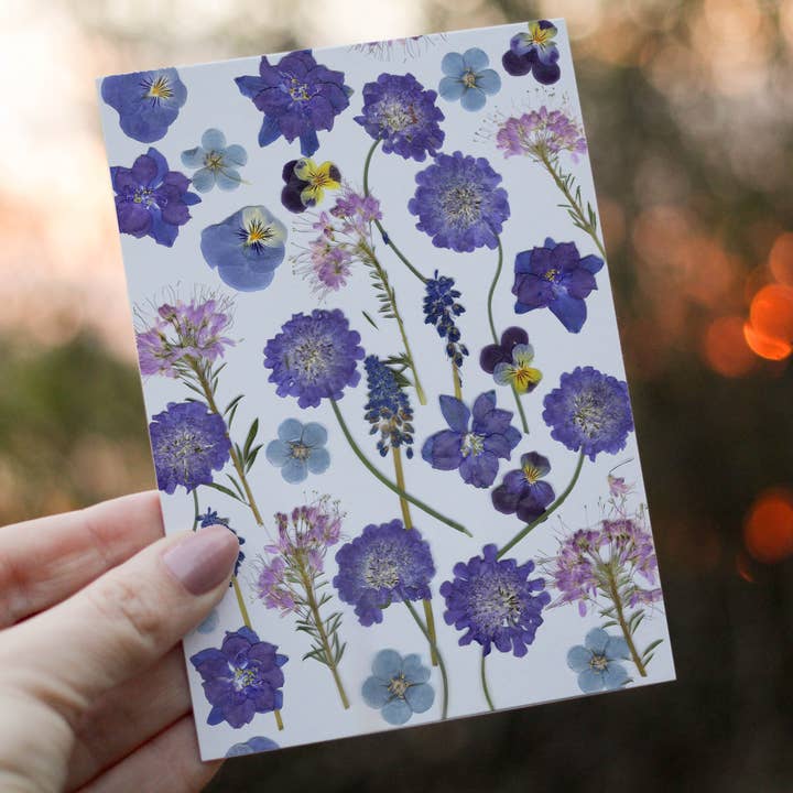 Purple Flower Mix - Pressed flower collection card PRINT for wholesale by Eight Acorns Floral Preservation