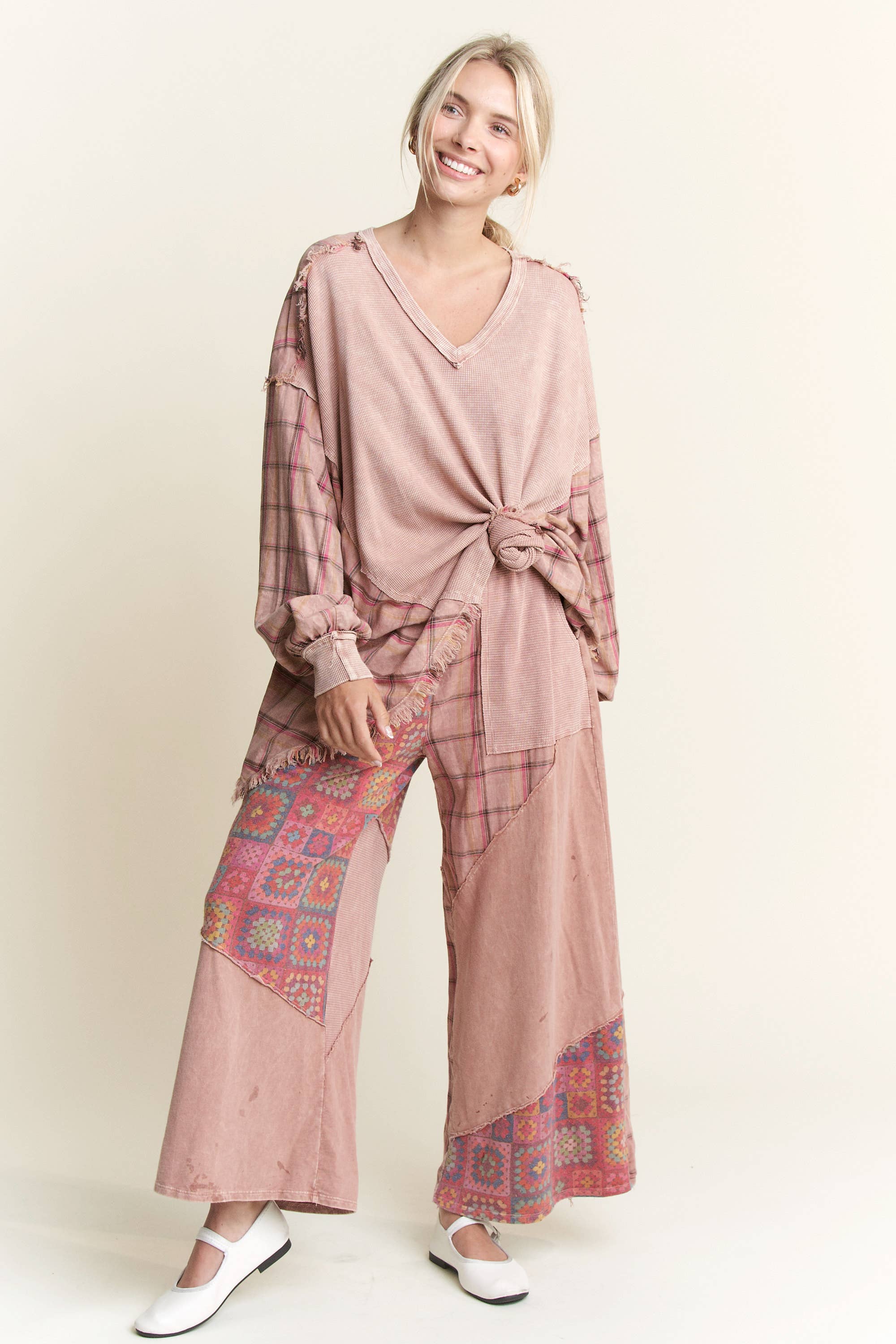 J.Her - Vente Tunique – femme - Top surdimensionné Boho avec flanelle à carreaux, taille HT41443