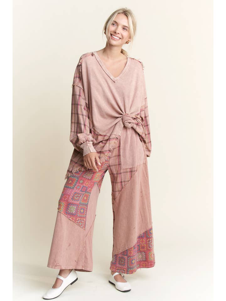 J.Her - Vente Tunique – femme - Top surdimensionné Boho avec flanelle à carreaux, taille HT41443