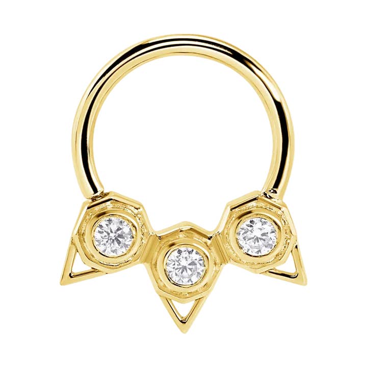 Orion Seamless Ring – 14K Gold Three-Gem Constellation Arc for wholesale by Piercing-zone