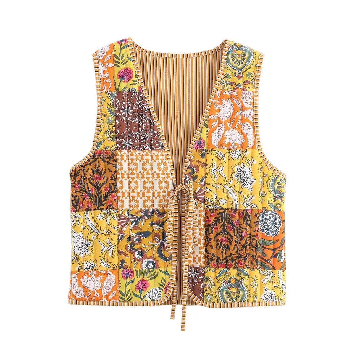 Miss Sparkling - Wholesale Outerwear Vest - Women's - Reversible Printed & Striped Cotton Puffer Vest11