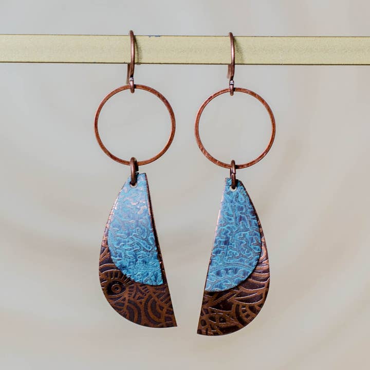Petal Oxidized Copper Dangle Earrings for wholesale by Metric Forrest Studio