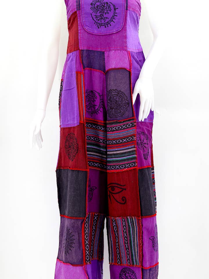 Himalaya Handmade - Wholesale Overalls - Women's - Cotton Hippie Handmade Gheri Patchwork Pagan Symbols Wide Leg Bohemian Overalls8