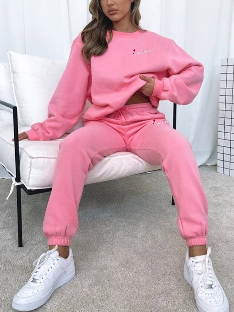 Rosa Clothing - Wholesale Top & Pant Set (NOT Loungewear) - Women's - Hearts Leisure Letter Print Long SleeveSweatshirt Set11