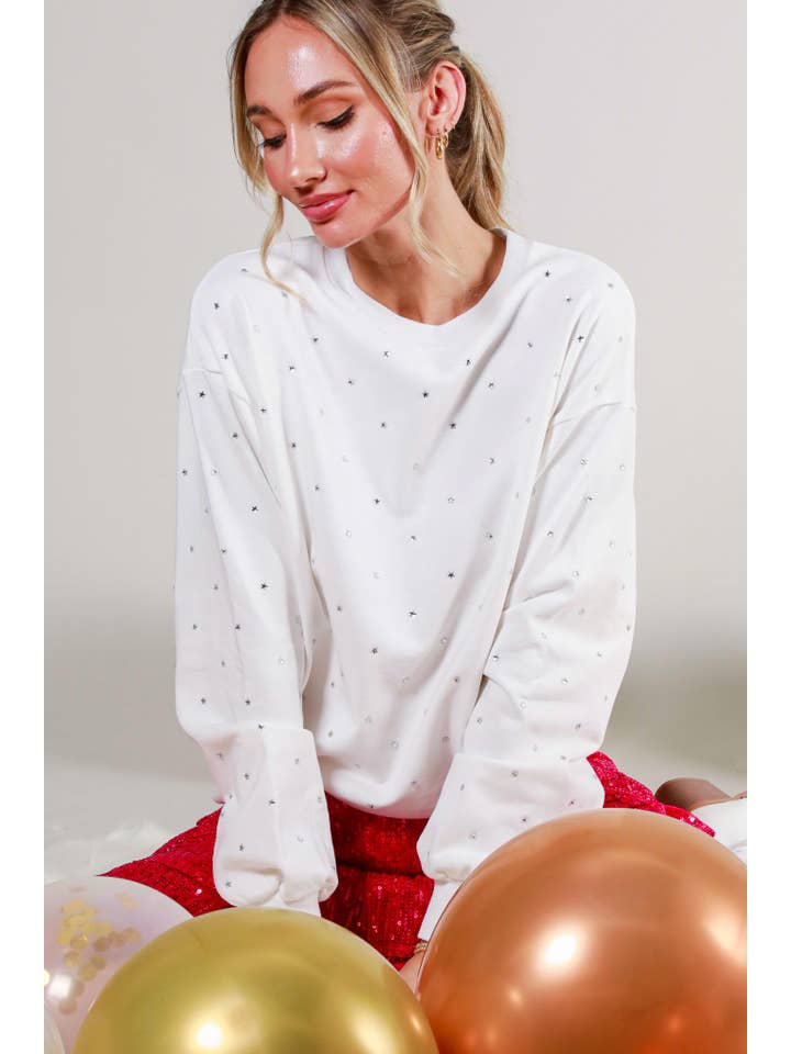 Vine & Love - Wholesale Sweatshirt - Women's - Rhinestone Accent Knitted Sweater Top VT814572