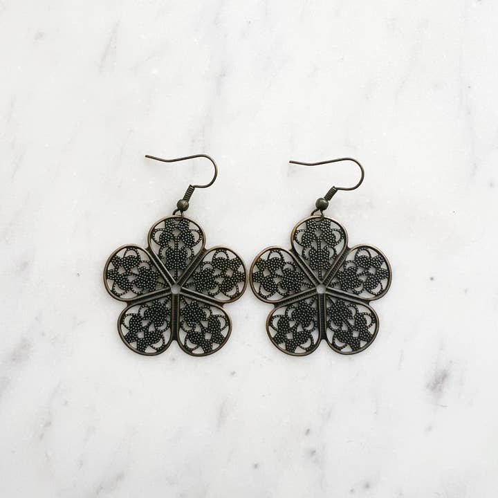Carmen Miller Jewellery - Wholesale Dangle earrings - Antique Bronze Vintage Filigree Boho Flower Earrings2