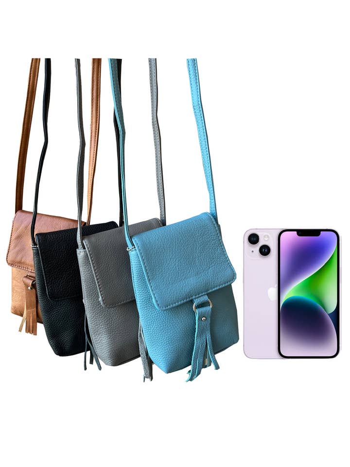 W013 cowhide leather small crossbody for phone for wholesale by Roma Leathers, Inc.