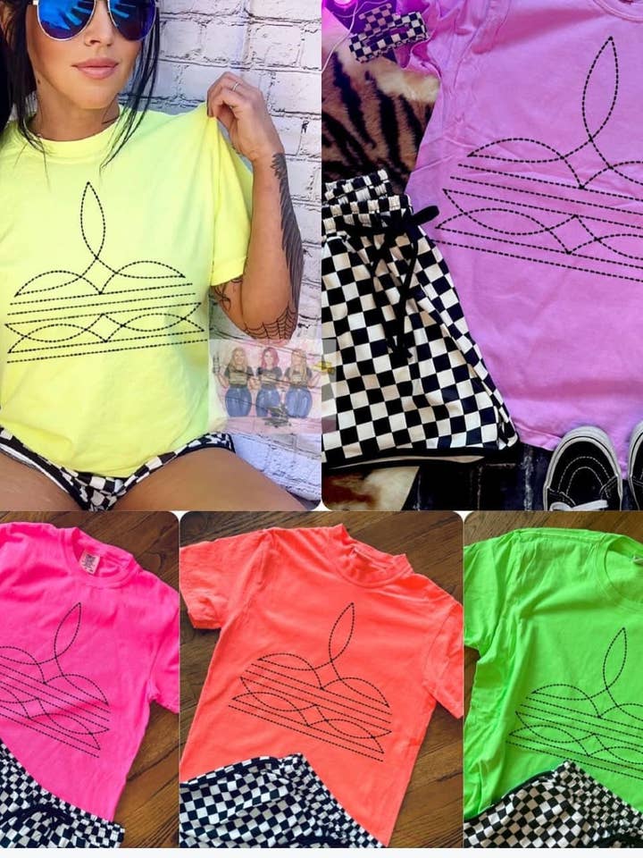 ZZ Threadz - Wholesale Screen Printed T-Shirt - Women's - Neon Western Stitching Collection Comfort Colors Graphic Tee