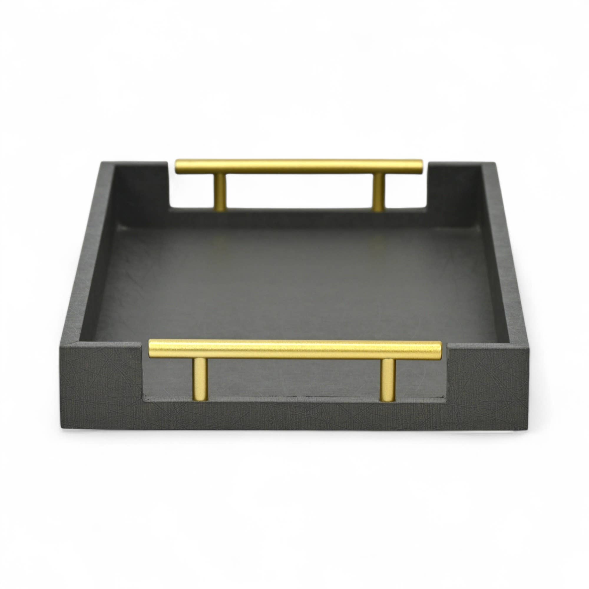 Cheungs Home Decor - Wholesale Decorative Tray - Dark Gray Abstract Themed Vinyl & Wood Tray | Gold Handles2