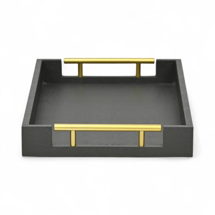 Cheungs Home Decor - Wholesale Decorative Tray - Dark Gray Abstract Themed Vinyl & Wood Tray | Gold Handles2