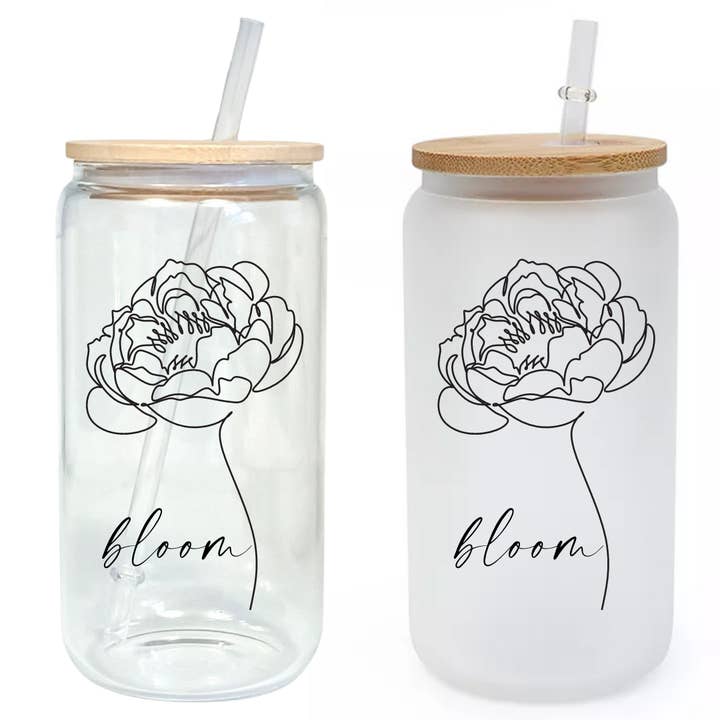 Modern Lifestyle Gifts - Vendita all'ingrosso Bicchiere/tazza - Bicchiere in vetro Bloom Mantra con coperchio e cannuccia in bambù 16 once1