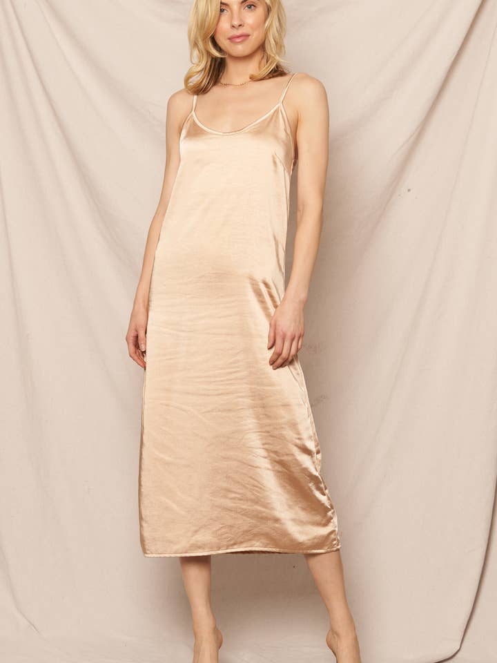 Spaghetti Strap Satin Midi Slip Dress for wholesale by En Crème