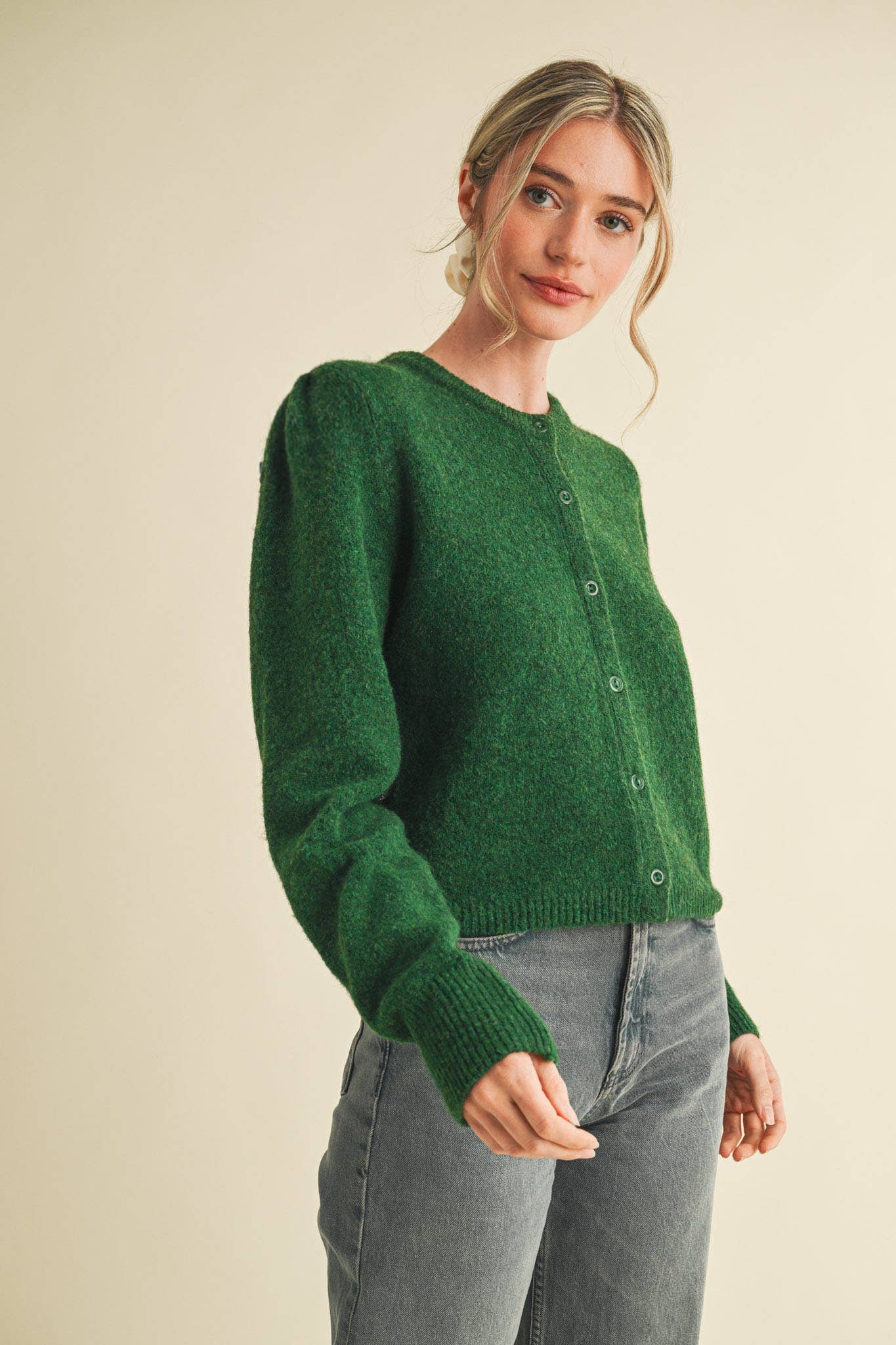 &MERCI - Wholesale Cardigan - Women's - LONG PUFF SLEEVE SWEATER CARDIGAN MSW1101837