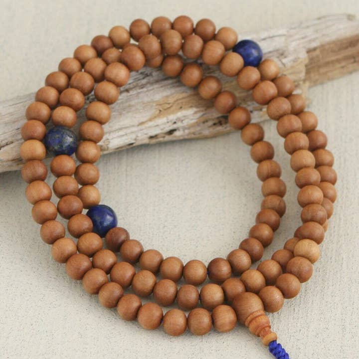 Culture Spot - Wholesale Prayer beads necklace - Sandalwood Meditation Mala with Lapis Counters0