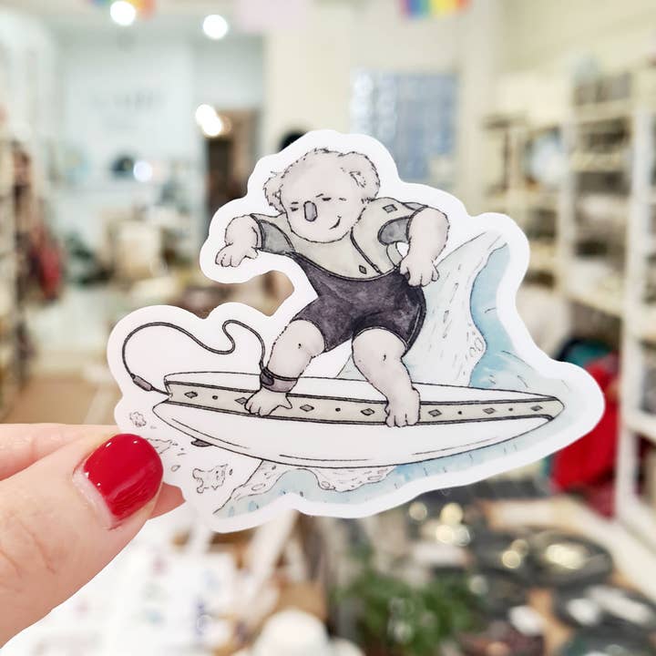 Koala Surfer Solo - Vinyl Sticker for wholesale by Erlenmeyer Art