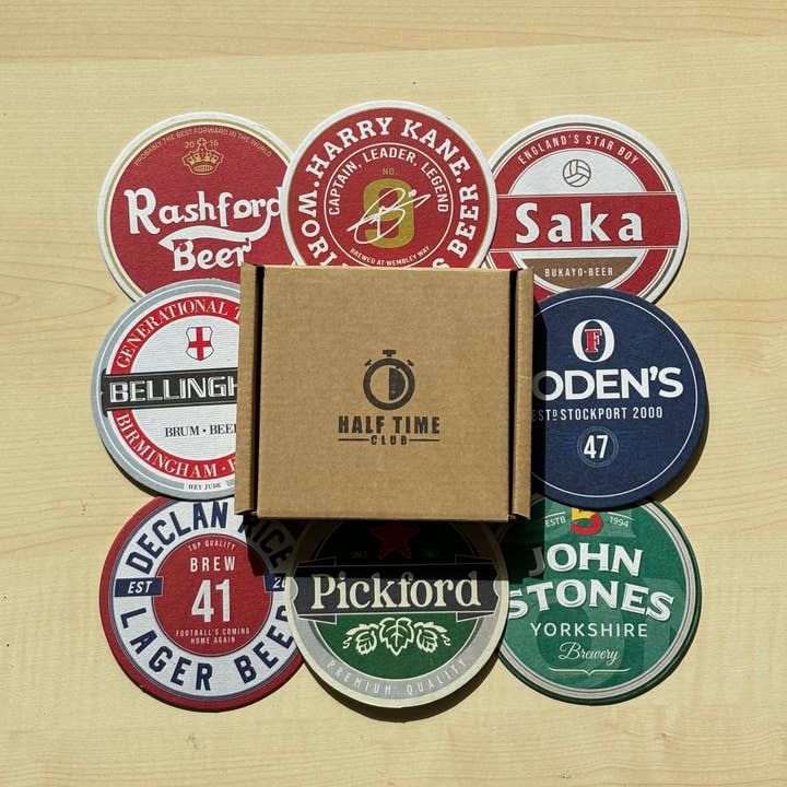 Half Time Club - Wholesale Coasters - England Beer Mats (8-Pack)1