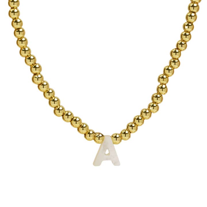 Savvy Bling – Colar pingente/pendente por atacado – Colar inicial de contas de ouro inicial de concha inicial em ouro 18K