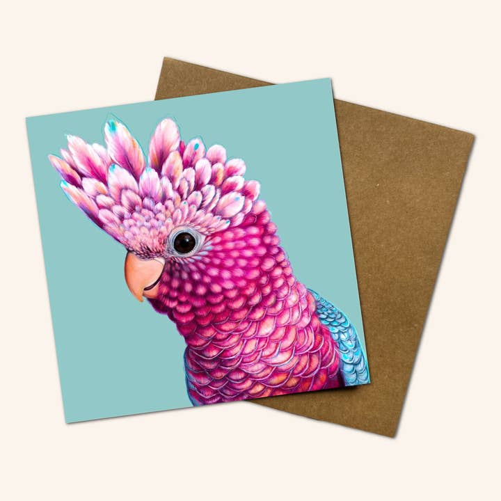 New design - Ziggy the Galah Greeting Card for wholesale by Jess Hutchison Art