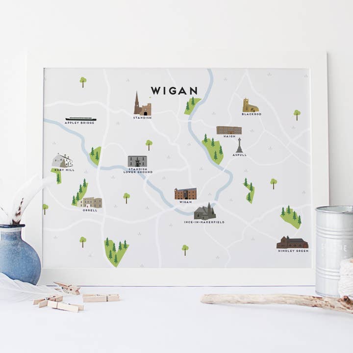 Mappa Wigan per la vendita all'ingrosso da parte di Pepper Pot Studios