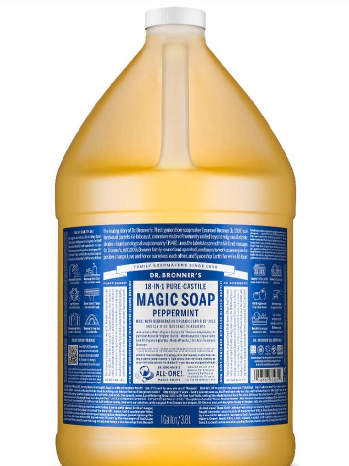 Savon Pure-Castille à la Menthe Poivrée Dr. Bronner 1 Gallon en Vrac pour la vente par Majesitc Health