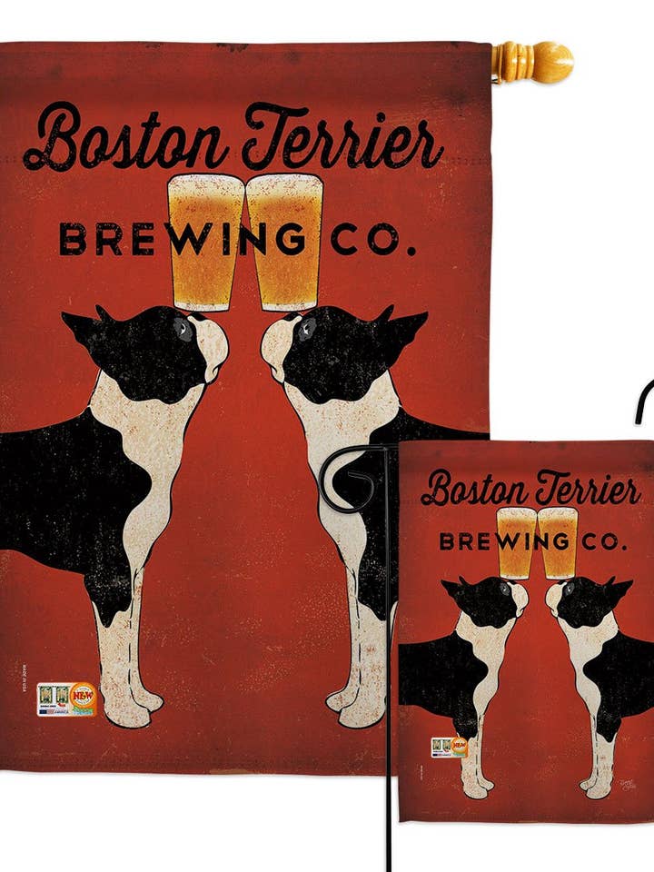 Boston Terrier Brewing Animals Dog Beer Decor Flag for wholesale by Two Group Flag Co