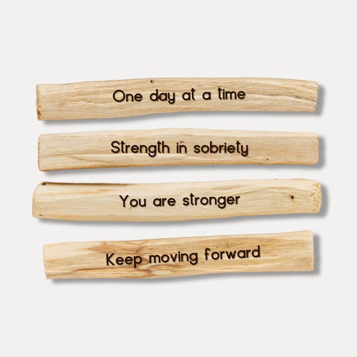 Addiction and Recovery: A Four Pack of Engraved Palo Santo for wholesale by The Retrograde Shop