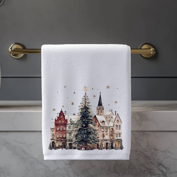 Fernville Creations - Wholesale Hand Towel - Christmas Village Fingertip Towel, Holiday Guest Towel5