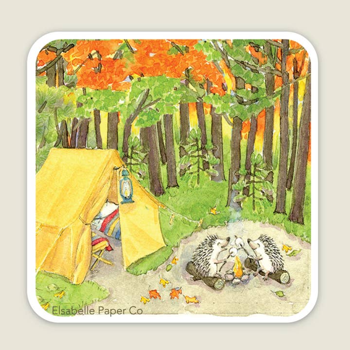 Hedgehog Camping Sticker for wholesale by Elsabelle Paper Co.