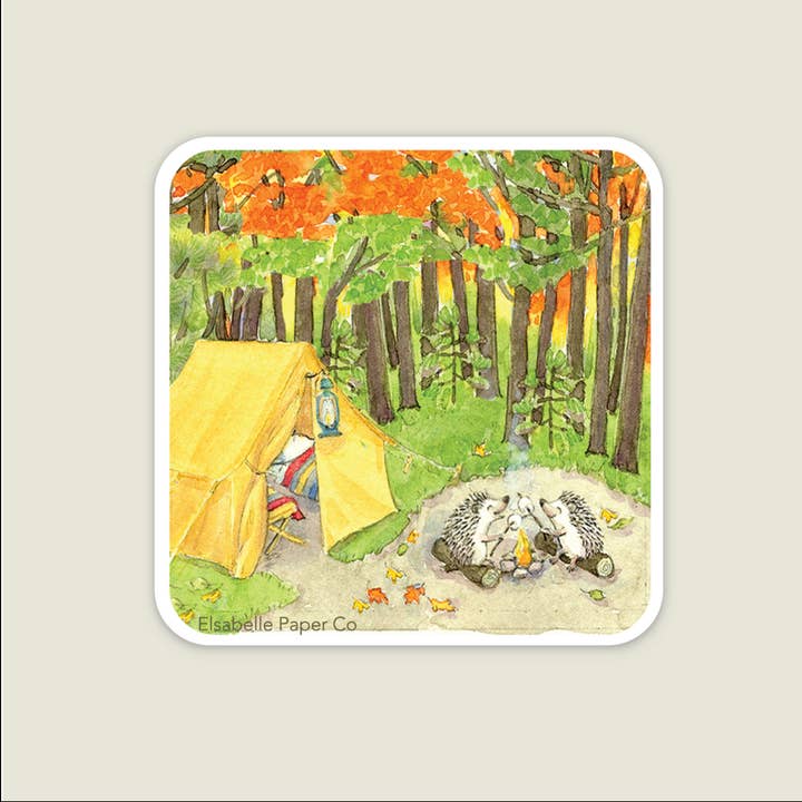 Hedgehog Camping Sticker for wholesale by Elsabelle Paper Co.