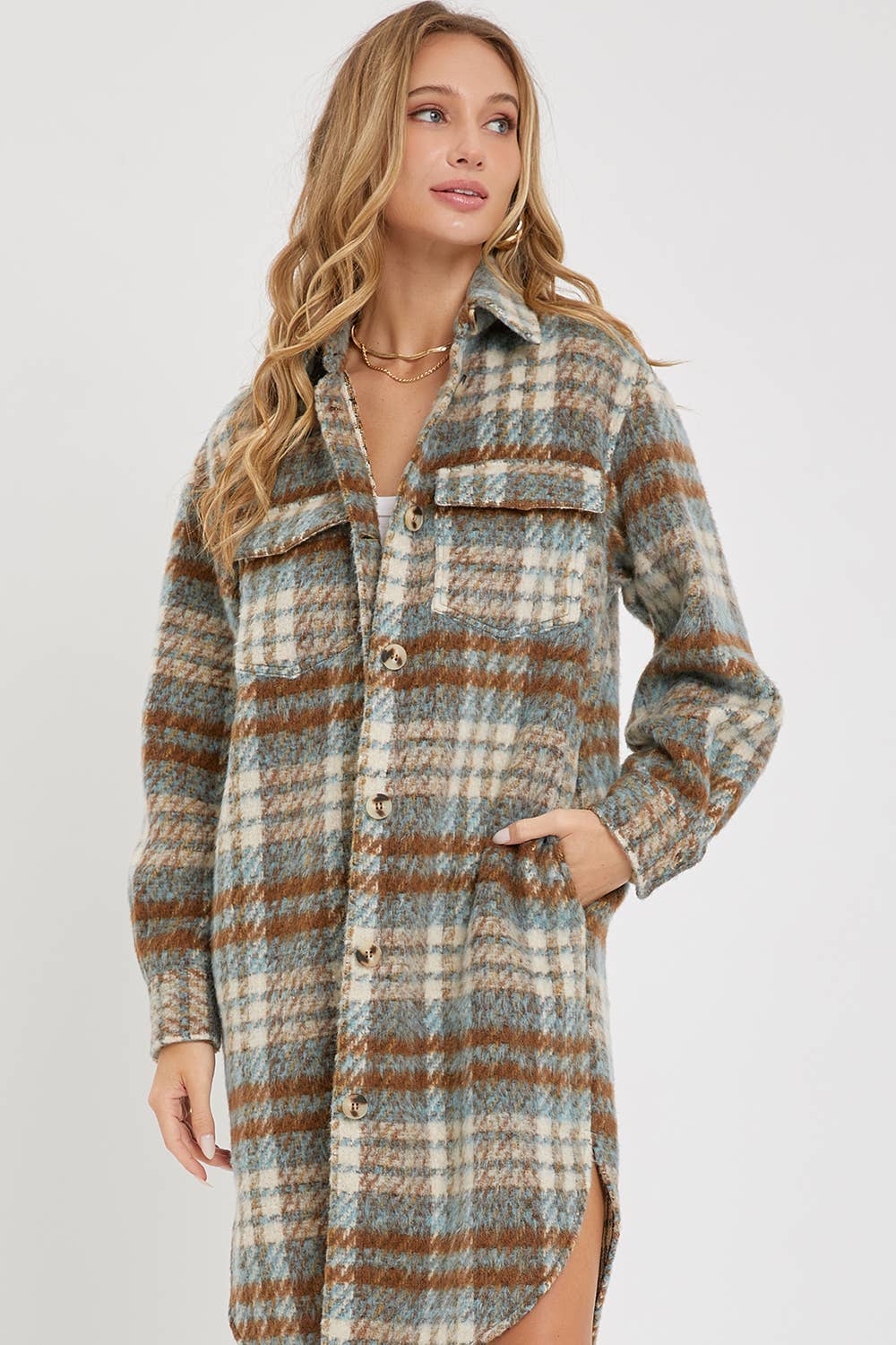 Sweet Lovely by Jen – Engroshandel Skjortejakke/shacket – til kvinder – SW1571 PLAID COAT/SHACKET11