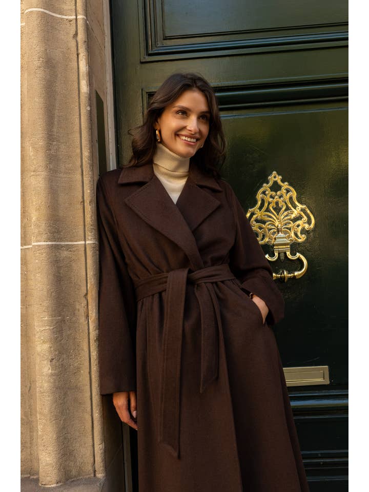 Attentif Paris - Wholesale Coat - Women's - Belted long coat in blended wool30