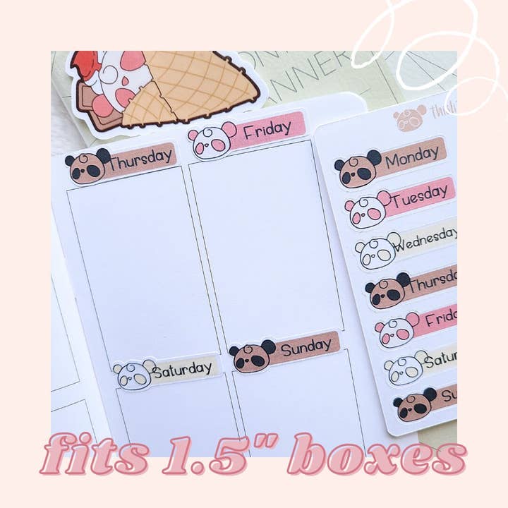 This Little Cafe – wholesale Klistermärke – Panda Day klistermärke Sheet | Choco & Candy Pandas veckodag Dotw Sheet | Söt choklad och jordgubbe Journal Deco Decor Weekly Stickers