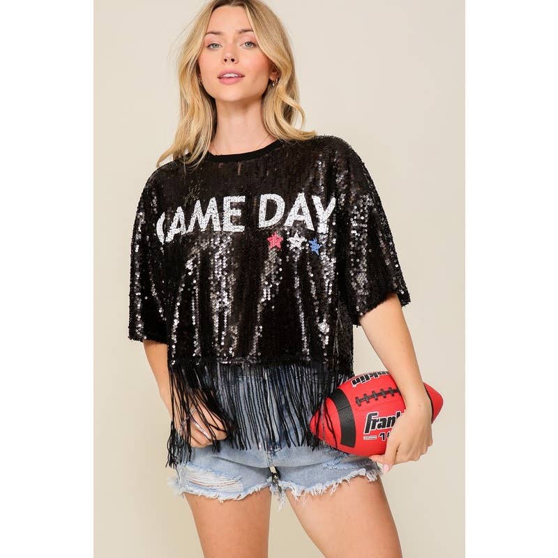 Paperdoll - Wholesale Blouse - Women's - Game day sequin fringe top0