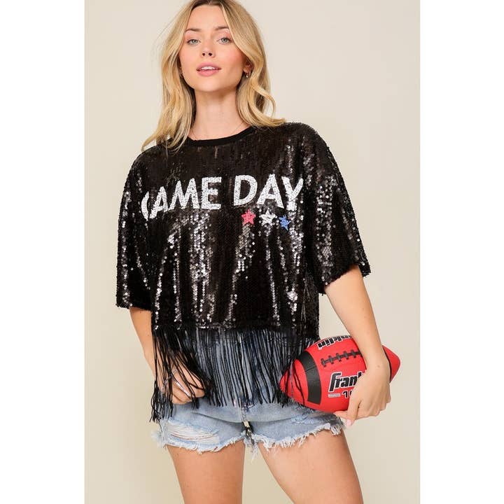 Paperdoll - Wholesale Blouse - Women's - Game day sequin fringe top