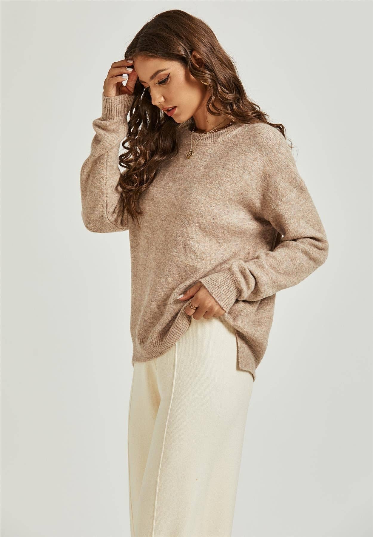 High Low Side Split Jumper Top In Beige for wholesale on Faire3