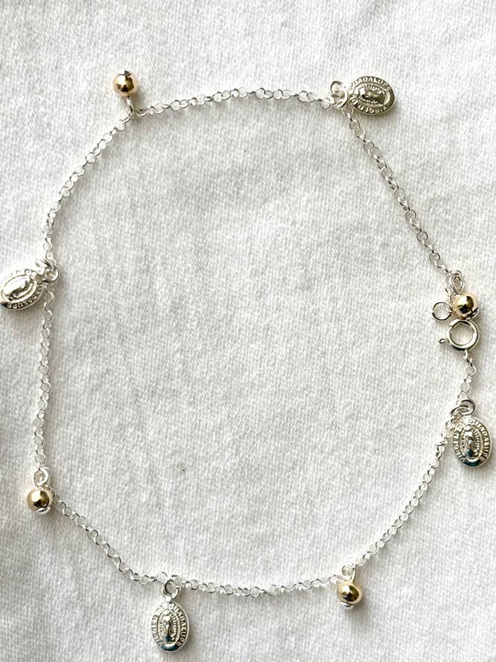 Virgen de Guadalupe Bracelet-Anklet Silver 925 and 8K gold for wholesale by QURI