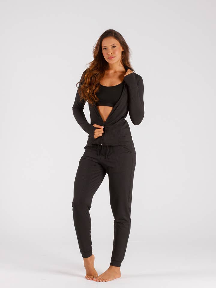 Black Ribbed Jogger for wholesale by Cloud9ine Activewear