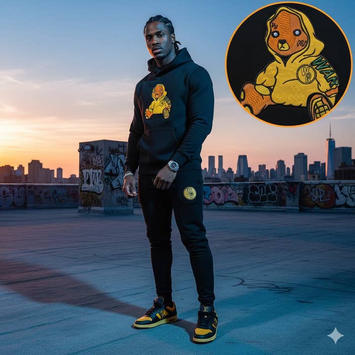 Adult " Hoodie SZN " Black Premium Fleece Jumpsuit for wholesale by War Ready