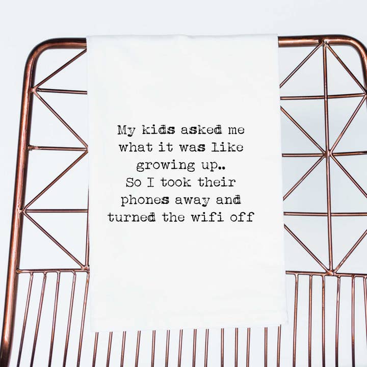 Growing up in 80s No Wifi Parenting Funny Gift Towel for wholesale by Aspen Lane