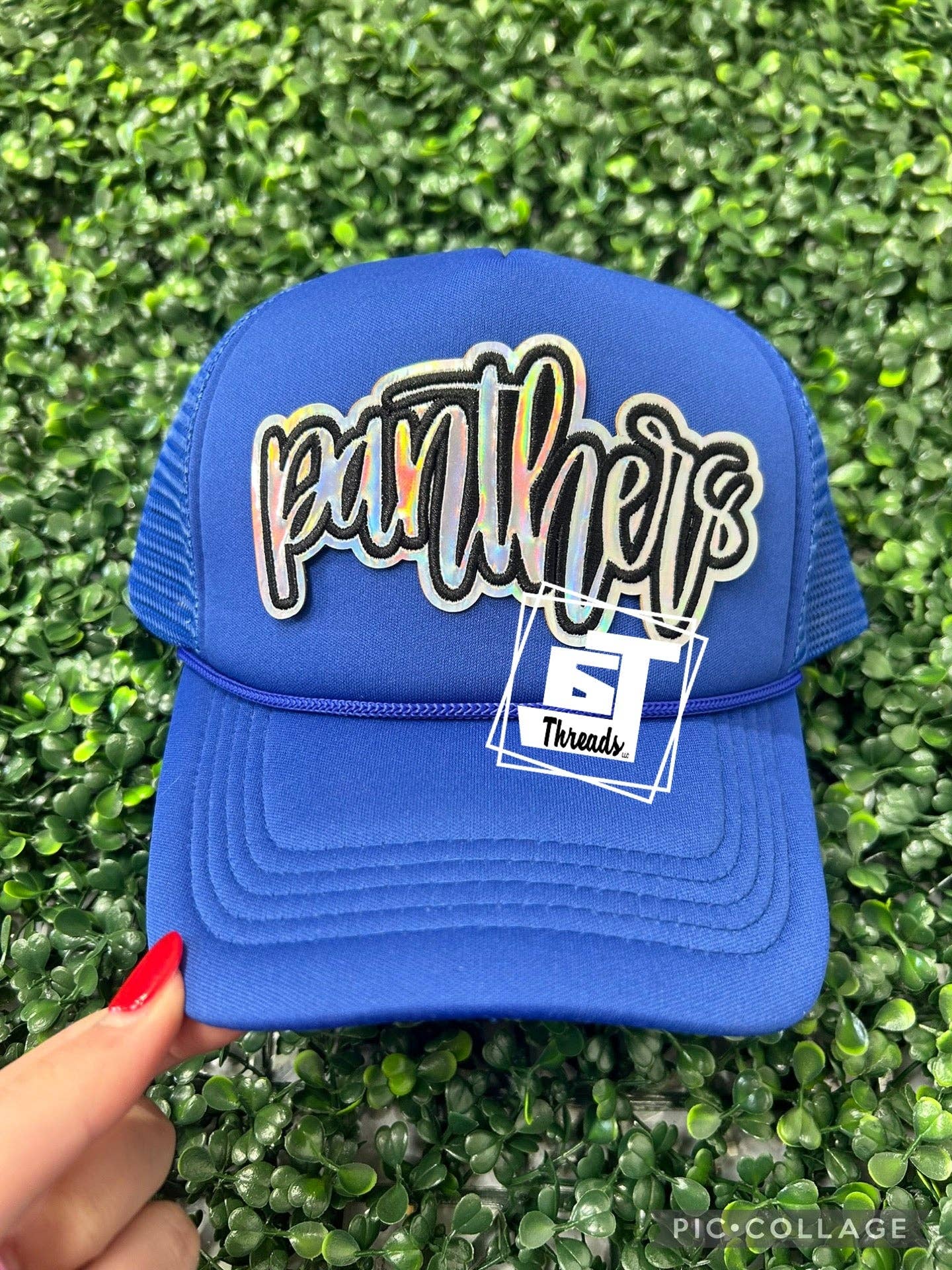 6j Threads LLC - Wholesale Patch - Holographic Cursive Panthers....Cap Patches1